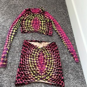 AFRM top and skirt in Neon Dot